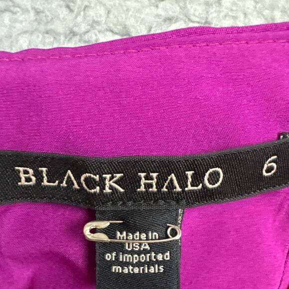 Black Halo Bambi Mini Dress Puff Sleeve Pleated Skirt Pockets Orchid Size 6 NWOT - Picture 8 of 10